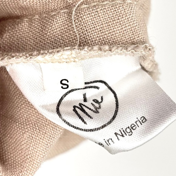 Mie Mini Gozo Dress Sz S Beige Linen Puff Sleeve Strappy Open Back Minimalist - Picture 4 of 13